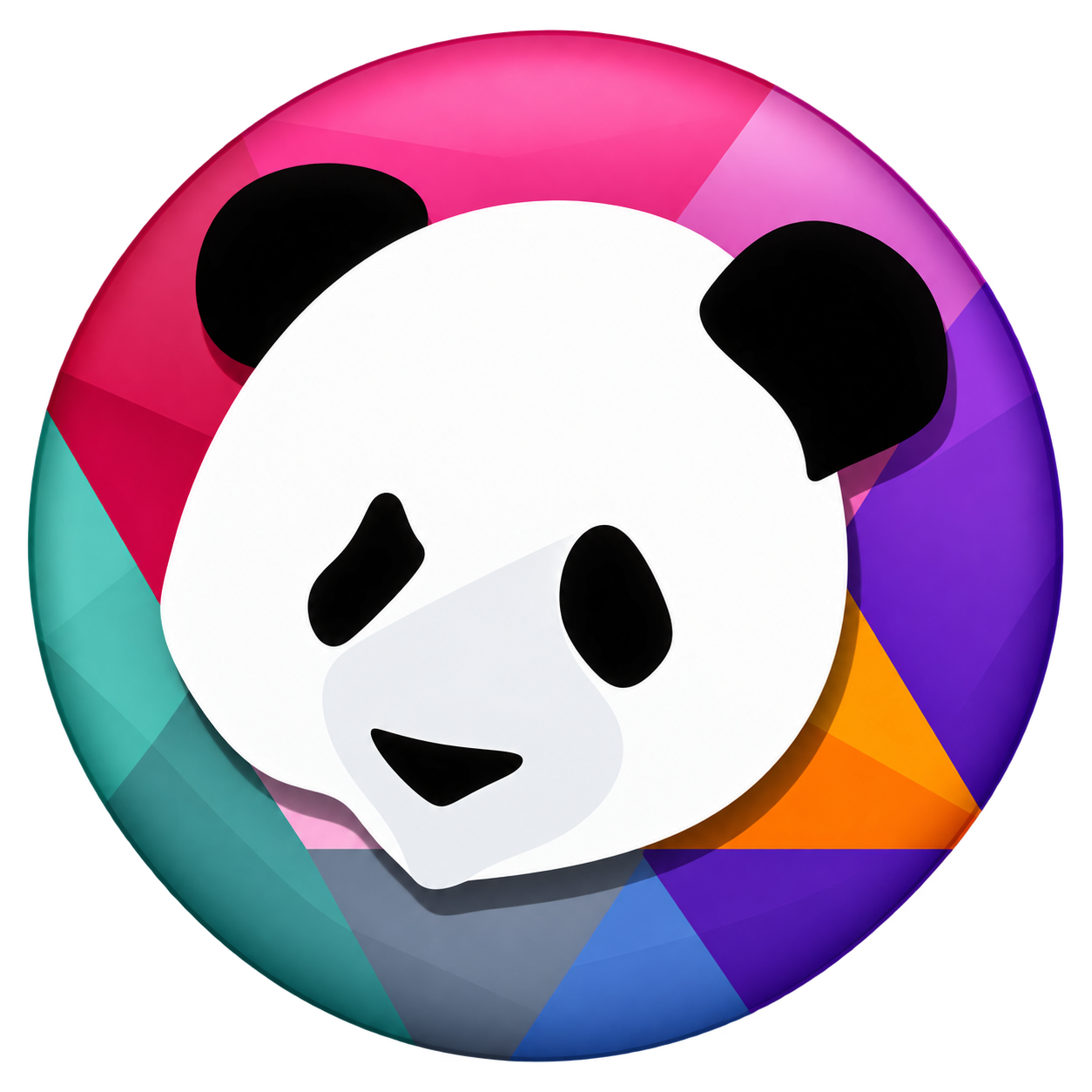 HD Pandacoin panda logo with colourful geometric background